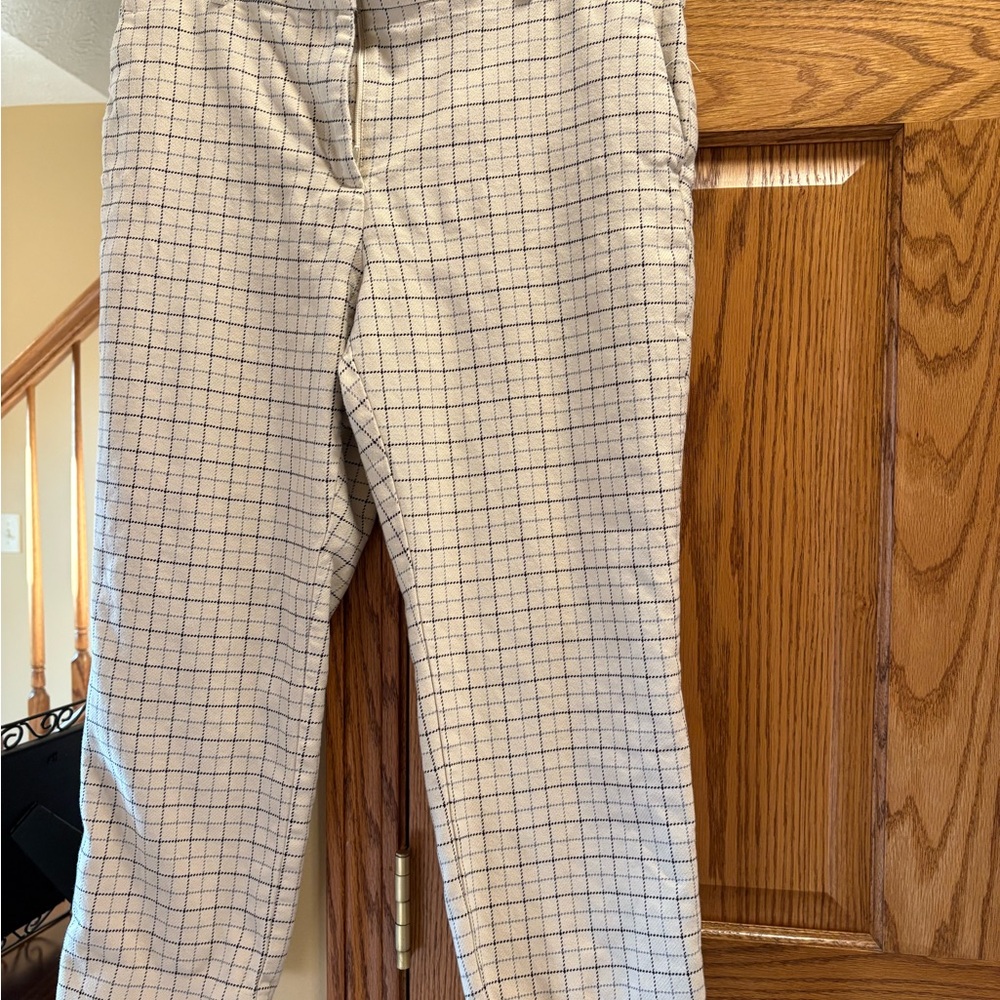 Ann Taylor Cream and Black / Navy Grid Pattern Pants
12P “the Eva”
